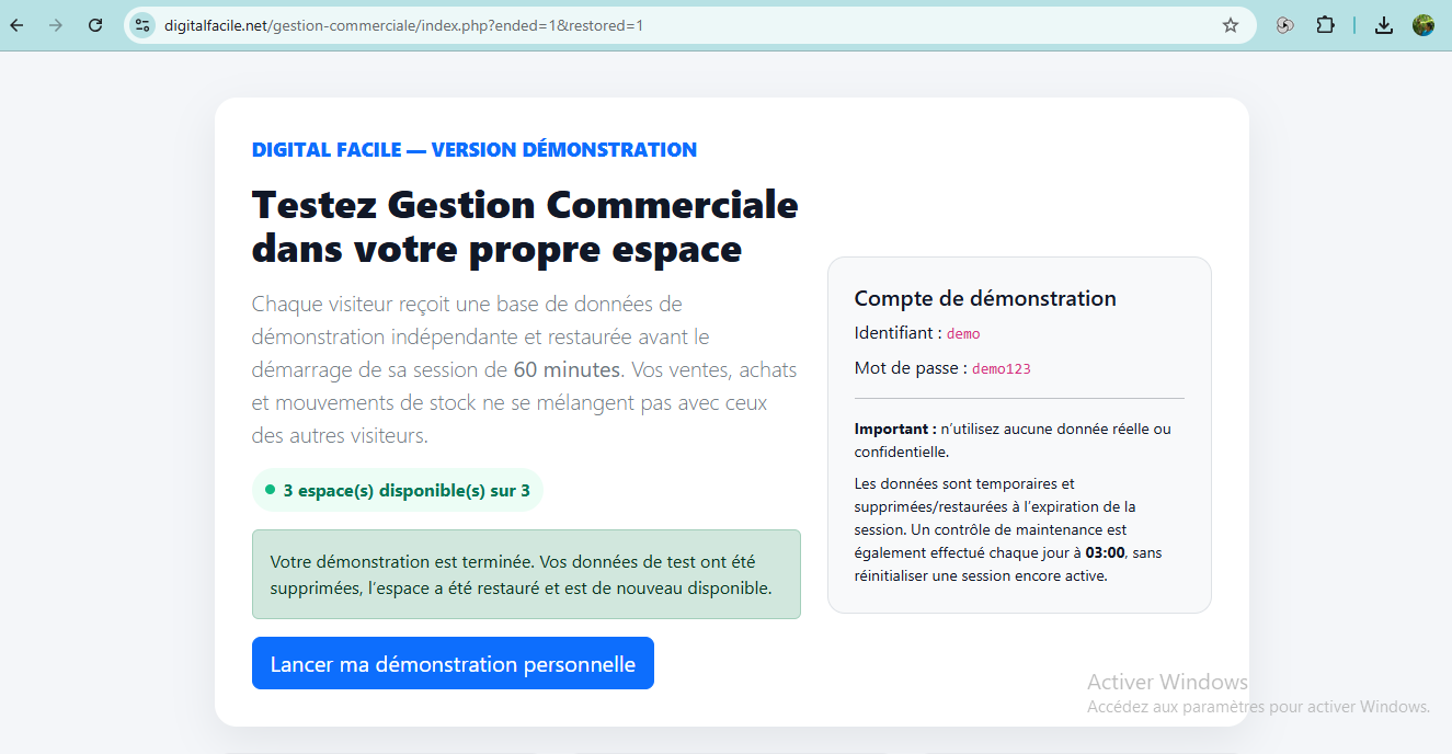 Fin de démonstration et espace libéré